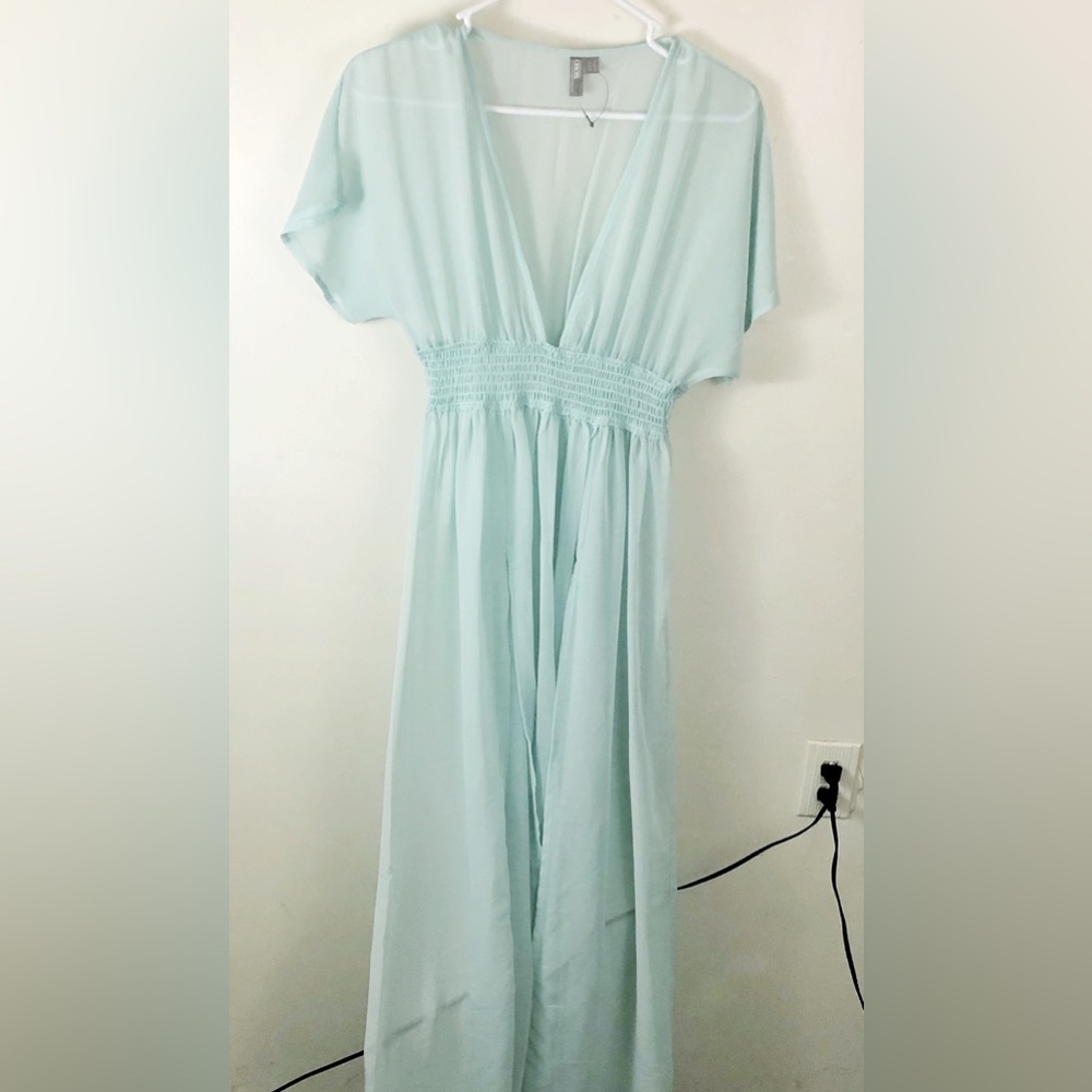 ASOS Sheer Maxi Dress Aqua Mint Green Size 4